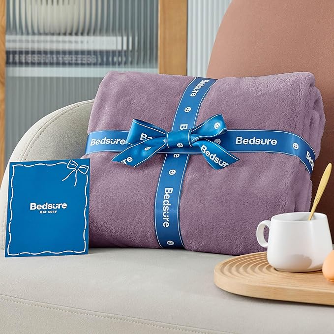 Bedsure GentleSoft Fleece Throw XL Blanket Fog Purple - 300GSM Soft Lightweight Plush Cozy Blankets for Bed, Sofa, Couch, Travel, Camping, 50x70 inches