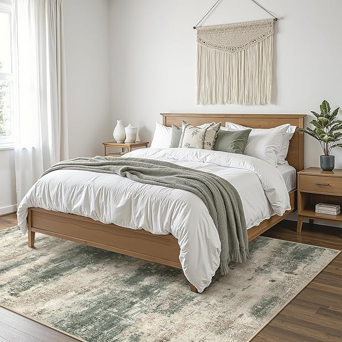 BEIMO Area Rugs 5x8 for Living Room Bedroom, Modern Abstract Machine Washable Rug, Large Soft Low Pile Floor Carpet with Non Slip Backing for Dining Room, Grey/Dark Green