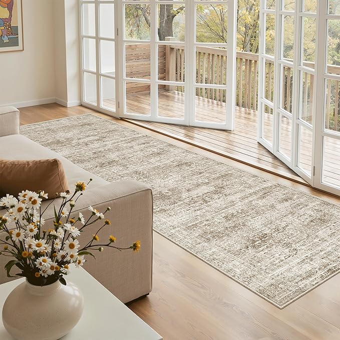 Runner Rug 3x8 Washable Non-Slip Hallway Runner Rugs for Kitchen Bathroom Laundry Room Brown Vintage Floor Carpet Runners for Hallways Entryway