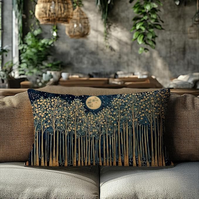 Rustic William Morris Night Moon Forest Green Decor Pillow Covers 12x20,Vintage Botanical Nature Landscape Decorative Throw Pillow Covers for Home Bedroom Living Room