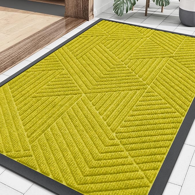 Smiry Front Door Mat Outside Entrance, Heavy Duty Sturdy Natural Rubber Doormat, Trap Dirt and Moisture, Easy Clean Low Profile Welcome Floor Mats for Indoor Outdoor Entry, 35X23 Inch, MST- Yellow