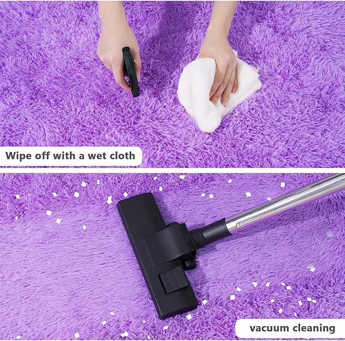 3'x3' Purple Round Rug for Bedroom, Ultra Soft Fluffy Circle Rug for Kids Girls Boys Room, Cute Small Shag Rugs for Living Room Playroom Teen Room Home Decor Rug