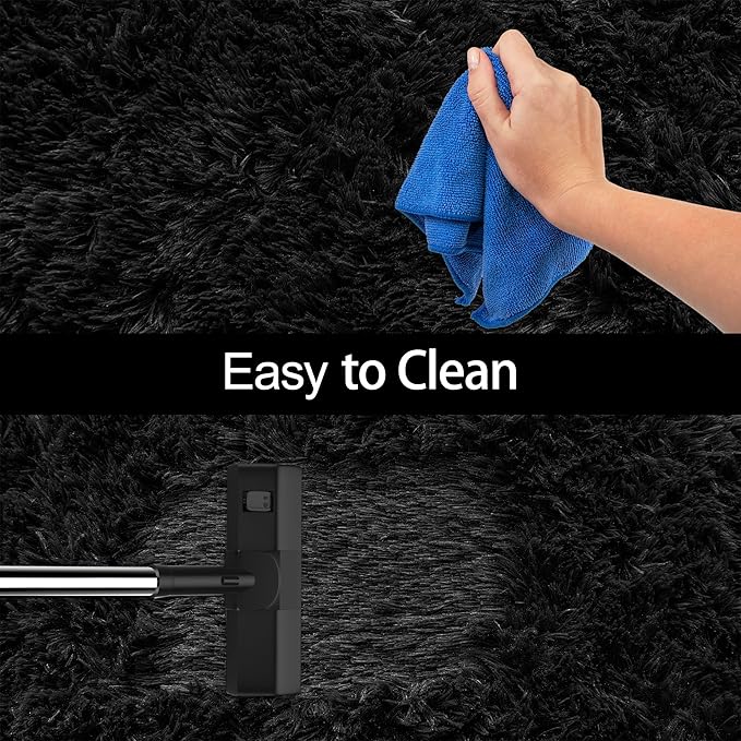 2x6 Bedside Area Rugs for Bedroom Soft Fluffy Shag Black Rug for Hallway Non-Slip Fuzzy Plush Living Room Rug Indoor Floor Carpet for Kids Rooms Dorm Nursery Modern Home Aesthetic Decor