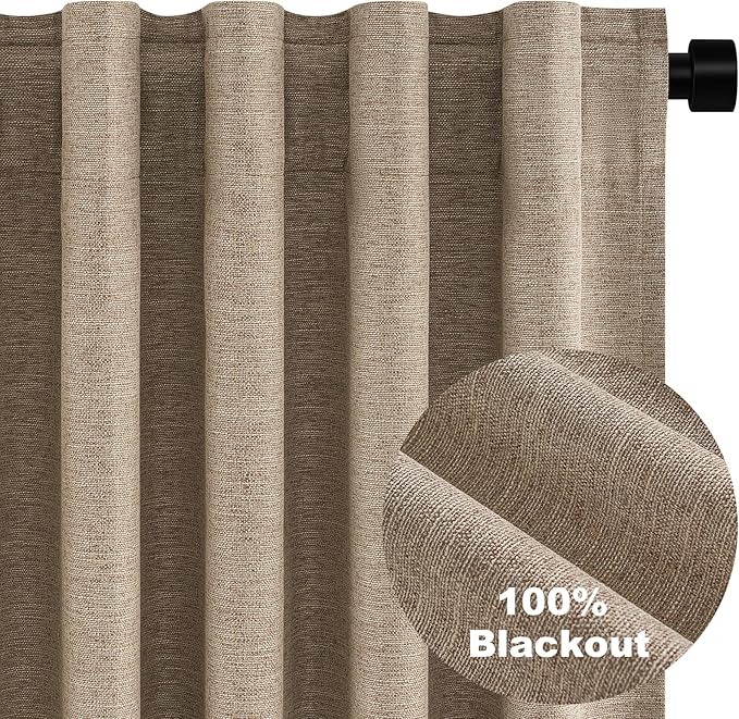 Topfinel Extra Long 120 Inch Blackout Curtains for Large Window Treatment Fall Farmhouse Thick Linen Texture Sound Proof Drapes Room Divider Pleat Ceiling Track Burg Bedroom 10Ft(W52 xL132 2 Panels)