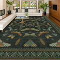Hazo Haus Forest Green Rugs for Living Room - 9x12 Big Rugs for Bedroom, Dining Room, Guest Room, Insect Moth Décor, Non Slip Low Pile