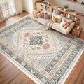 Washable Rugs 8x10 Area Rugs for Living Room, Non-Slip Backing Large Rug for Nursery Room, Vintage Floral Bedroom Rugs, Thin Indoor Home Decor Soft Farmhouse Rug (Blue/Red/Multi,8'x10')