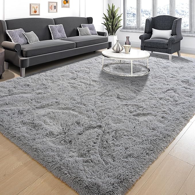 Tepook Area Rugs 9x12 for Living Room, Super Soft Fluffy Rugs for Bedroom, Modern Shaggy Rug Fuzzy Carpets for Kids, Plush Indoor Nursery Home Decor Rug with Non-Slip Bottom, Grey