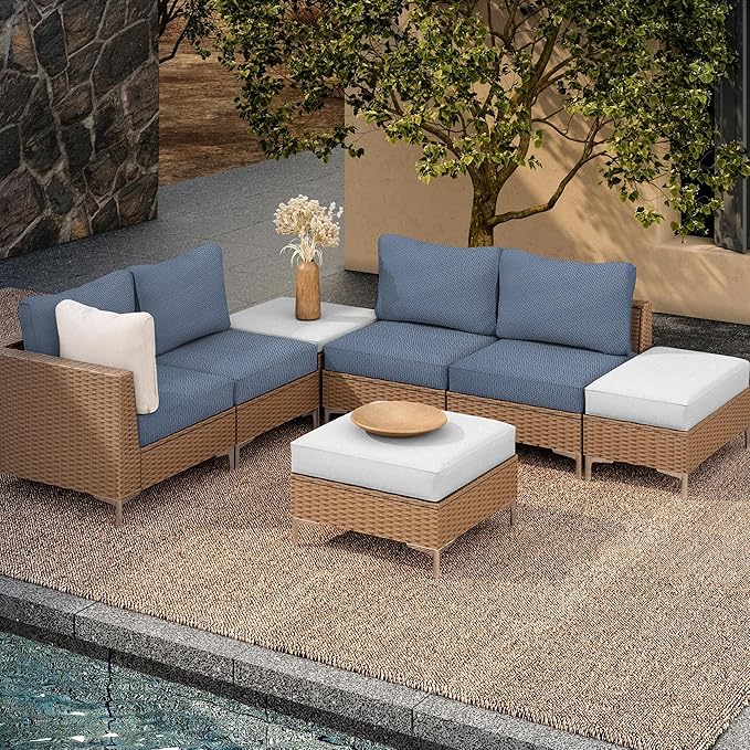 8Pcs Outdoor Cushion Covers,Patio Cushion Covers,Stretch Elastic Slipcovers,Replacement Washable & Reusable Furniture Protector for Patio Couch,Jacquard Textured Twill Fabric(Grey Blue)