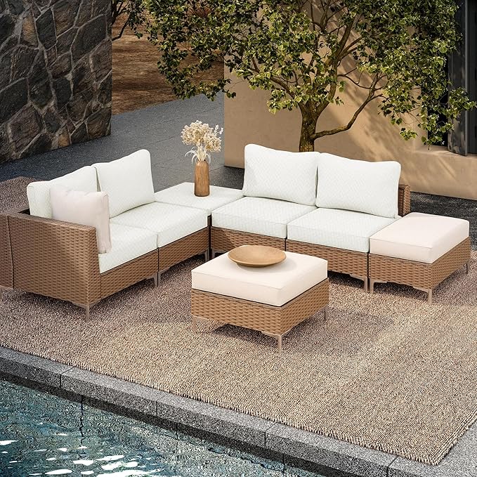 8Pcs Outdoor Cushion Covers,Patio Cushion Covers,Stretch Elastic Slipcovers,Replacement Washable Furniture Protector for Patio Couch,Jacquard Textured Twill Fabric(White,Cover Only)