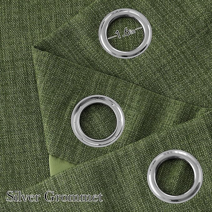 NICETOWN Short Faux Linen Froest Green Blackout Curtains 63 inches Long for Kitchen - Privacy Panels for Living Room Bedroom, Modern Farmhouse Style Easy Care Grommet Top, 2 Panels, W42 by L63