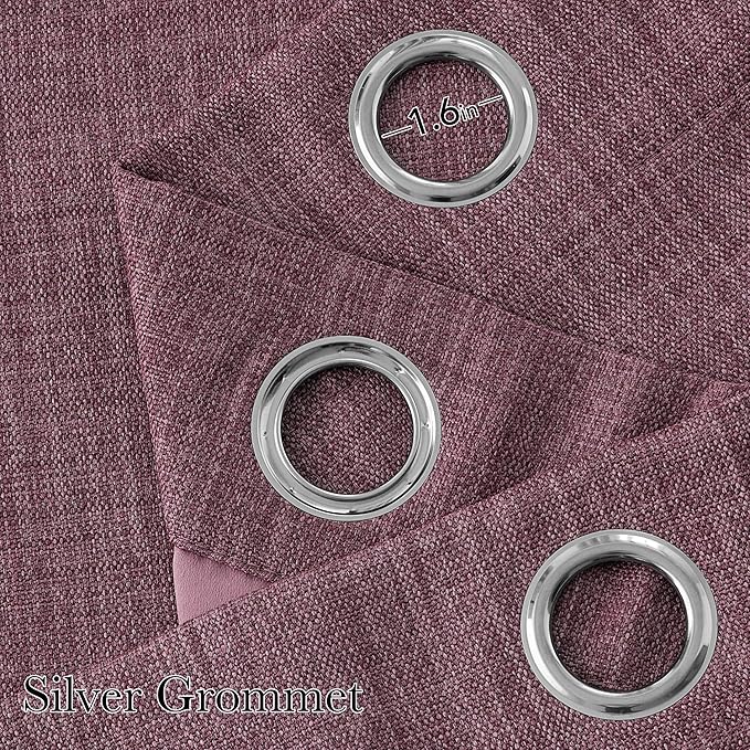 NICETOWN Short Faux Linen Greyish Purple Blackout Curtains 63 inches Long for Kitchen - Privacy Panels for Living Room Bedroom, Modern Farmhouse Style Easy Care Grommet Top, 2 Panels, W42 by L63
