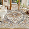 Madane 6x9 Area Rugs for Living Room, Stain Resistant Washable Rugs, Non-Slip Backing Area Rug, Vintage Home Decor Rug for Bedroom (Turmeric/Grey, 6'x9')