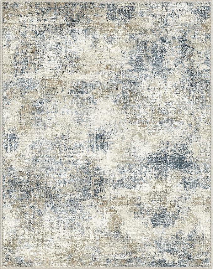 Area Rugs 6x9 for Living Room Bedroom, Modern Abstract Machine Washable Rug, Large Soft Low Pile Floor Carpet with Non Slip Backing for Dining Room, Blue Mist