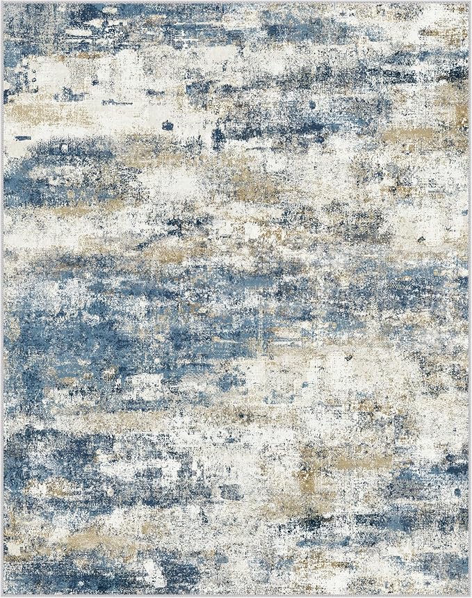 BEIMO Area Rugs 6x9 for Living Room Bedroom, Modern Abstract Machine Washable Rug, Large Soft Low Pile Floor Carpet with Non Slip Backing for Dining Room, Navy Blue Beige