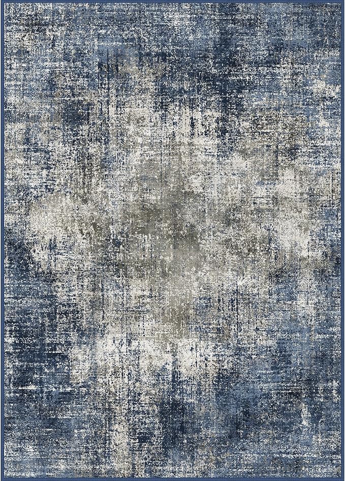BEIMO Area Rugs 9x12 for Living Room Bedroom, Modern Abstract Machine Washable Rug, Large Soft Low Pile Floor Carpet with Non Slip Backing for Dining Room, Blue&Gray