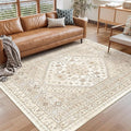 Area Rugs 5x7, Ultra-Thin Washable Rugs for Living Room, Anti-Slip Backing Area Rug for Bedroom, Soft Floral Vintage Home Decor Rug for Dining Room(Cream/Beige,5'x7')