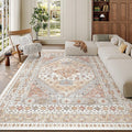 zesthome 6x9 Area Rug, Super Soft Washable Rugs for Living Room, Non-Slip Stain Resistant Vintage Rugs, Ultra-Thin Large Area Rugs (Orange,6'x9')