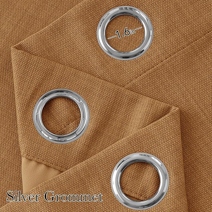 NICETOWN Faux Linen Gold Brown Blackout Curtains 84 inches Long for Living Room - Privacy Panels for Bedroom, Modern Farmhouse Style Easy Care Grommet Top, 2 Panels, W52 by L84