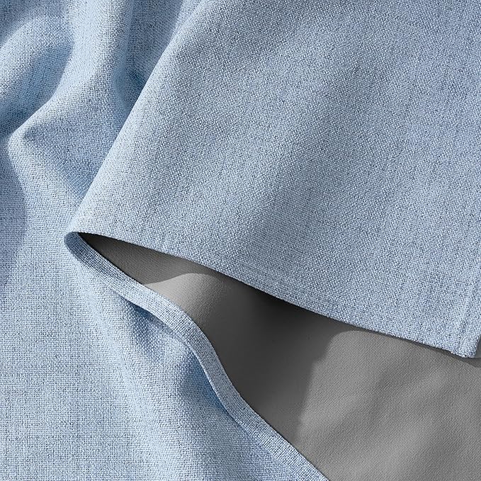 RYB HOME Smoky Blue Linen 100% Blackout Curtains for Bedroom 52 Width 120 Long, Thich Elegant Extra Long Drapes for Modern/Vintage/Farmhouse Home Decor, Thermal Insulated Window Treatment, 2 Panels