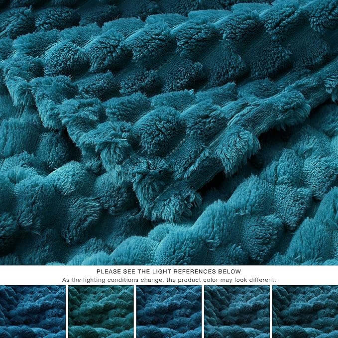 EXQ Home Fleece Blanket Queen Size for Couch or Bed - 3D Imitation Turtle Shell Jacquard Decorative Blankets - Cozy Soft Lightweight Fuzzy Flannel Blanket Suitable for All Seasons(90"×90",Teal)
