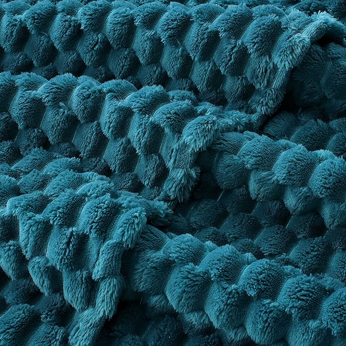 EXQ Home Fleece Blanket Queen Size for Couch or Bed - 3D Imitation Turtle Shell Jacquard Decorative Blankets - Cozy Soft Lightweight Fuzzy Flannel Blanket Suitable for All Seasons(90"×90",Teal)