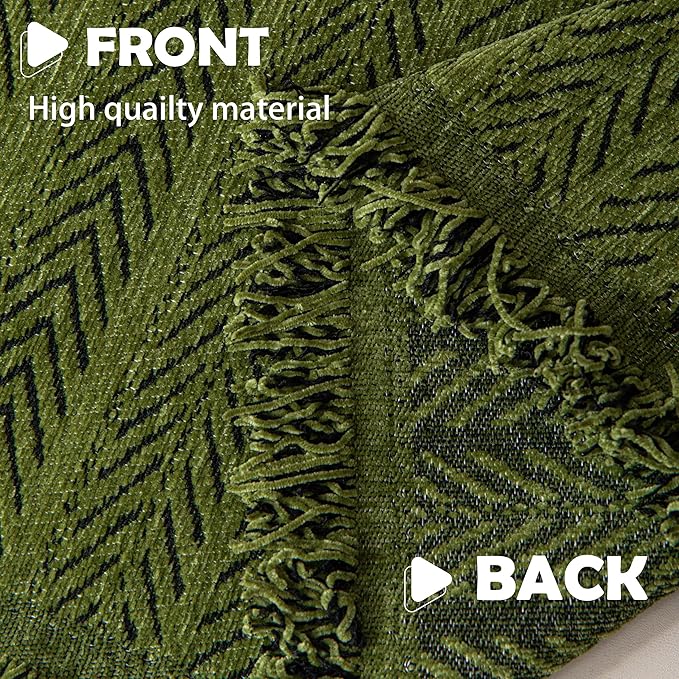 Boho Chenille Couch Cover for Dogs, Non Slip Sofa Cover, Couch Slipcover Covers for 3 Cushion, Furniture Protector with Tassels for Pets Washable, 71"x134", Fishbone Green