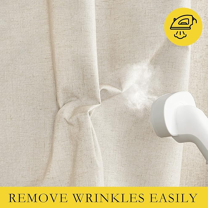 NICETOWN 100% Blackout Linen Texture Curtains 90" Long, Beige, 2 Pcs, Thermal Insulated Full Blackout 2-Layer Lined Drapes, Energy Efficiency Window Draperies for Boy's Room