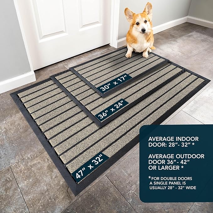 ubdyo Extra Durable Door Mat - Dirt Trapping Outdoor Welcome Mats - Non-Slip Outdoor Indoor Entrance - Low Profile Front Doormat (30" x 17", Bright Beige)
