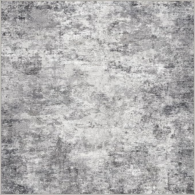 UERMEI Square Area Rugs : Washable 6x6 Neutral Modern Abstract Carpet for Living Room Bedroom - Soft Floor Mat with Non Slip Backing for Kitchen Nursery Dorms Farmhouse Home Decor - Grey