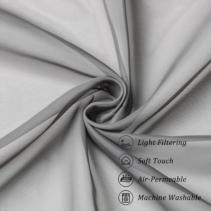 Chyhomenyc Voile Sheer Window Curtain Panels 54 Inch Long, Set of 2, Top Dual Rod Pockets Light Filtering Drapes for Small Window/Bathroom/Living Room/Bedroom, 42W x 54L inches, Charcoal Grey