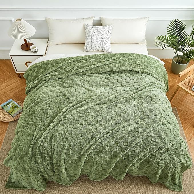 Aganear Flannel Throw Blanket - Cozy Soft Lightweight Fuzzy Checkered Throw Blanket for Women Portable Throw Blankets for Couch, Warm Present for Birthday, Christmas(50"x70", Sage Green)