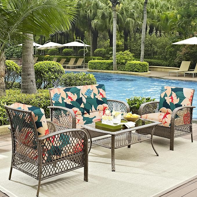 8Pcs Outdoor Cushion Covers, Patio Cushion Covers,Stretch Elastic Slipcovers, Replacement Washable & Reusable Furniture Protector for Patio Couch(Sunflower,8PCS)