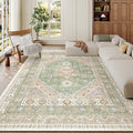 zesthome 6x9 Area Rug, Super Soft Washable Rugs for Living Room, Non-Slip Stain Resistant Vintage Rugs, Ultra-Thin Large Area Rugs (Green/Brown,6'x9')