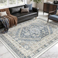 Area Rugs 5x7, Ultra-Thin Washable Rugs for Living Room, Anti-Slip Backing Area Rug for Bedroom, Soft Floral Vintage Home Decor Rug for Dining Room(Blue/Beige,5'x7')