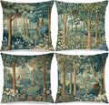 Rustic Spring Forest Green Pillow Covers 18x18 Set of 4, Cottagecore Forest Nature Botanical Wildflower Decorative Throw Pillow Covers for Sofa Bed Bedroom Living Room