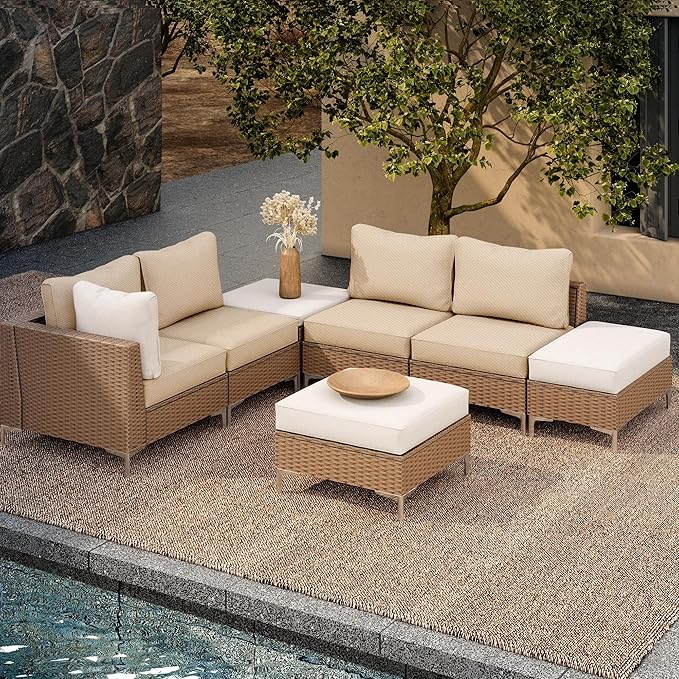 8Pcs Outdoor Cushion Covers, Patio Cushion Covers,Stretch Elastic Slipcovers, Replacement Washable & Reusable Furniture Protector for Patio Couch,Thick Jacquard Fabric(Beige, Cover Only)