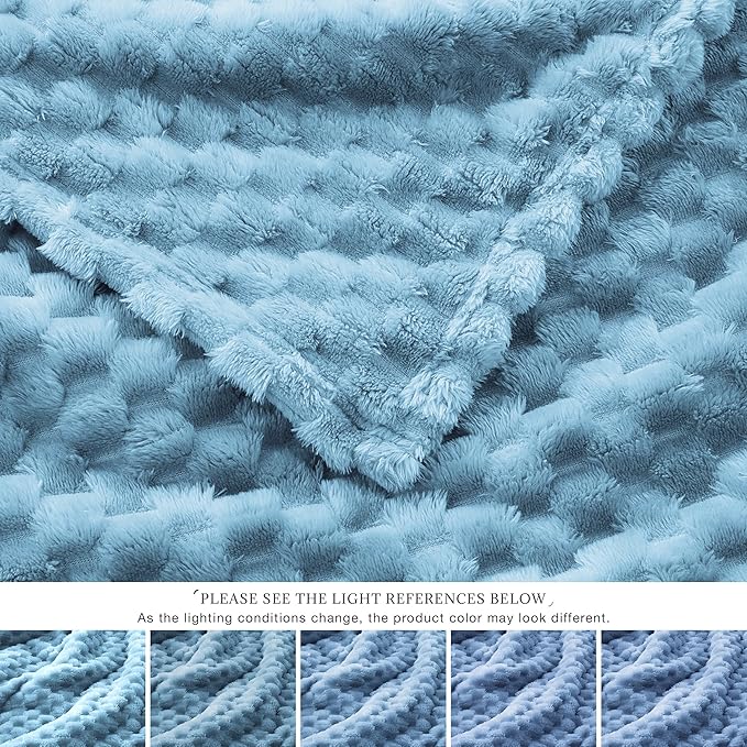 EXQ Home Fleece Throw Blanket for Couch or Bed - 3D Imitation Turtle Shell Jacquard Decorative Blankets - Cozy Soft Lightweight Fuzzy Flannel Blanket Suitable for All Seasons(50"×60",Blue)