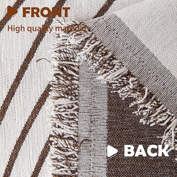 Boho Chenille Couch Cover for Dogs, Non Slip Sofa Cover, Couch Slipcover Covers for 3 Cushion, Furniture Protector with Tassels for Pets Washable, 71"x118", Curved Lines Brown