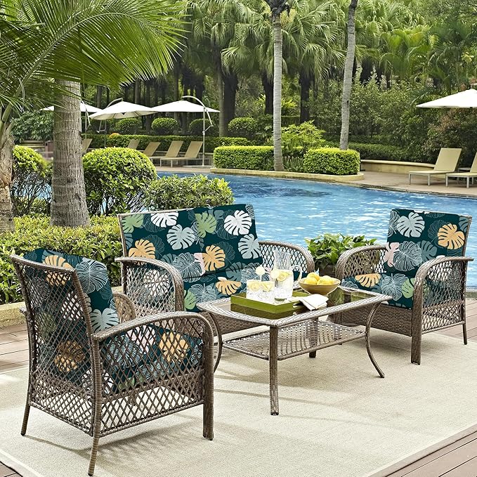 8Pcs Outdoor Cushion Covers, Patio Cushion Covers,Stretch Elastic Slipcovers, Replacement Washable & Reusable Furniture Protector for Patio Couch(Green Charm, 8PCS,Twill)