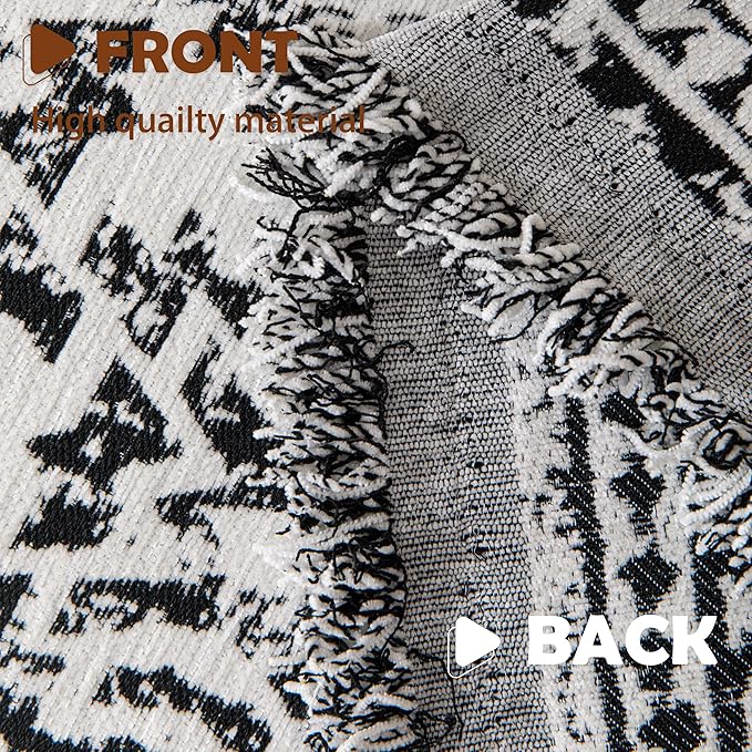 Boho Chenille Couch Cover for Dogs, Non Slip Sofa Cover, Couch Slipcover Covers for 3 Cushion, Furniture Protector with Tassels for Pets Washable, 71"x118", Geometric Black