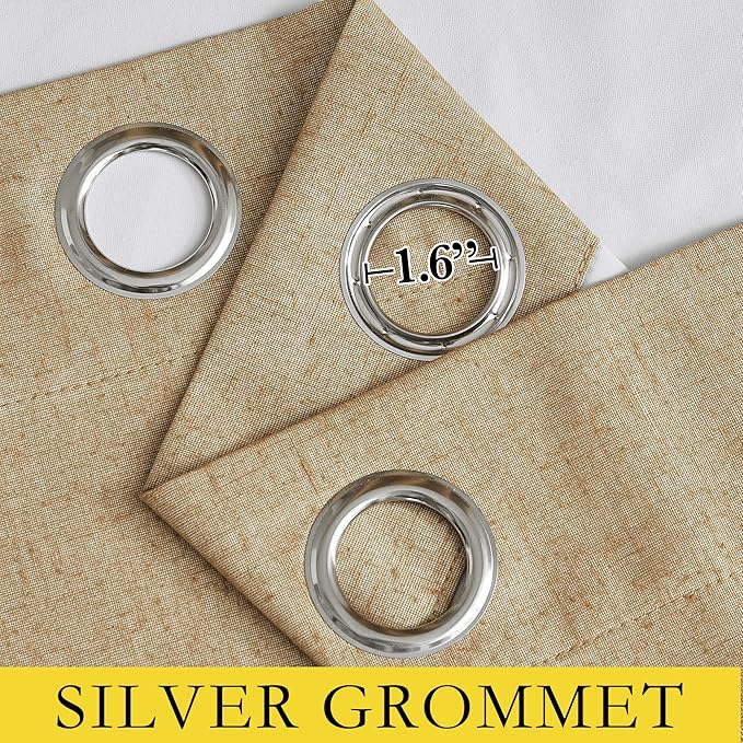 NICETOWN 100% Absolutely Blackout Linen Curtains with Thermal Insulated White Liner, Camel, 52" Wide by 63" Long, 2 Pieces, Linen Blend Window Drapes Privacy Window Treatments for Bedroom/Kids Room