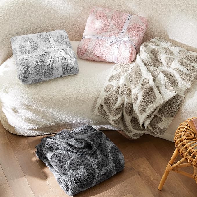 Bedsure Leopard Throw Blanket for Couch, Knit Plush Throw Blanket - Super Soft, Cozy & Warm GentleSoft, Breathable & Lightweight for Bed & Sofa, Leopard Pink, 60x80 Inches