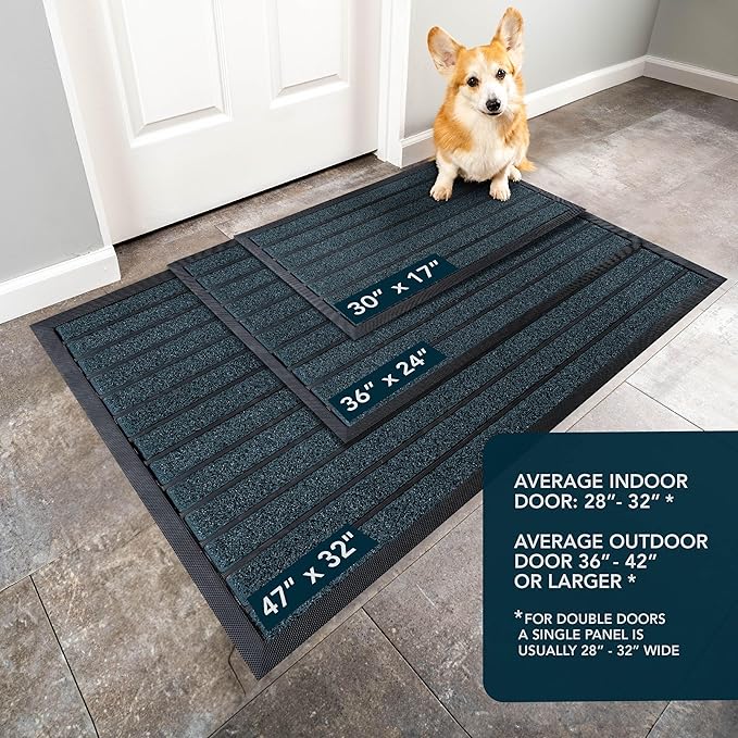 ubdyo Extra Durable Door Mat - Dirt Trapping Outdoor Welcome Mats - Non-Slip Outdoor Indoor Entrance - Low Profile Front Doormat (36" x 24", Bright Blue)