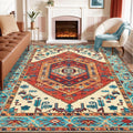 SERISSA Boho Area Rug 8x10 Orange, Washable Large Rugs for Living Room, Ultra Soft Non-Slip Bedroom Rug Print Distressed Vintage Tribal Farmhouse Carpet Rug for Dining Room Dorm Office Home Decor