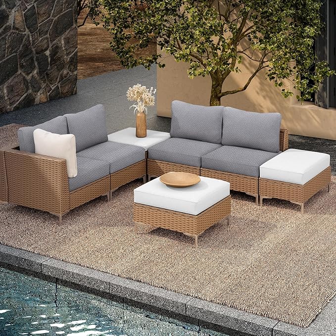 8Pcs Outdoor Cushion Covers, Patio Cushion Covers,Stretch Elastic Slipcovers, Replacement Washable Furniture Protector for Patio Couch,Thick Jacquard Textured Twill Fabric(Gray ,8PCS,Cover Only)