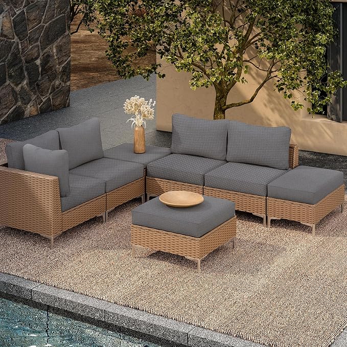 Outdoor Cushion Covers Set,14PCS Patio Furniture Couch Seat Slipcovers, Replacement for Sofa Sectional Chair(Cover，Only)