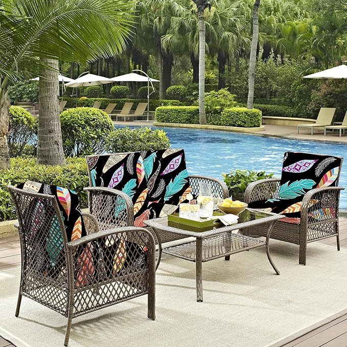 8Pcs Outdoor Cushion Covers, Patio Cushion Covers,Stretch Elastic Slipcovers, Replacement Washable & Reusable Furniture Protector for Patio Couch(Dream Feather,8PCS)
