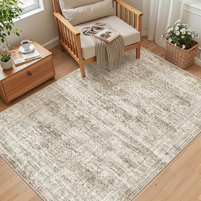 Area Rugs 4x6 for Living Room, Vintage Washable Rugs for Dining Room, Kitchen, Non-Slip Area Rug Brown