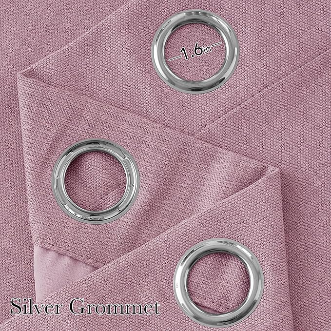 NICETOWN Short Faux Linen Pink Blackout Curtains 63 inches Long for Kitchen - Privacy Panels for Living Room Bedroom, Modern Farmhouse Style Easy Care Grommet Top, 2 Panels, W42 by L63