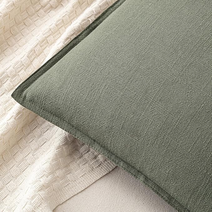 MIULEE Decorative Linen Euro Sham Pillow Covers 24x24 Inch Olive Green Boho Farmhouse Neutral Couch Throw Pillows for Bed Pack of 2 Accent Outdoor Pillowcase Modern Sofa Cushion Livingroom Home Decor